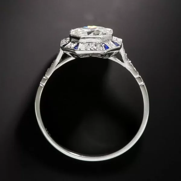 Art Deco-Style 1.19 Carat Diamond and Sapphire Ring - GIA J VS2 - Image 4