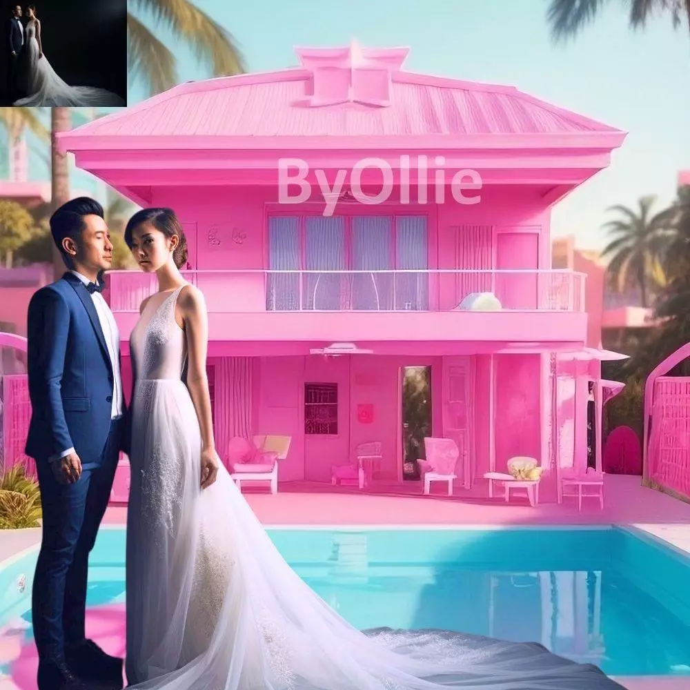 4 Malibu Girls Teens Chic Pink Beach Dollhouse Pool, Dream Mansion Pool House kids Digital Party Aesthetic Photo Backdrop Background Overlay - Image 4