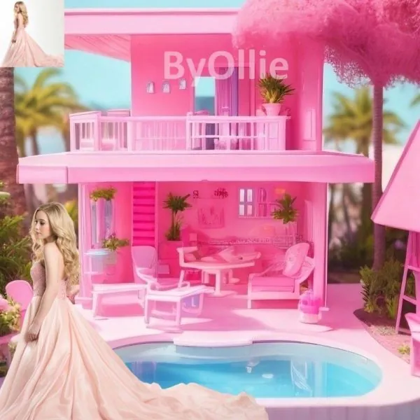 4 Malibu Girls Teens Chic Pink Beach Dollhouse Pool, Dream Mansion Pool House kids Digital Party Aesthetic Photo Backdrop Background Overlay - Image 6
