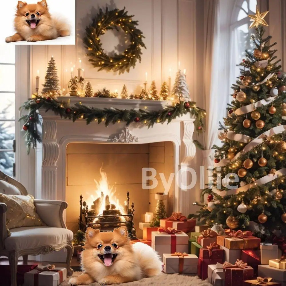 10 Holiday Digital Backdrops Family Cozy Christmas Tree Beautiful House Mansion Kid Digital Portrait Photography Backgrounds Photoshop - Image 3