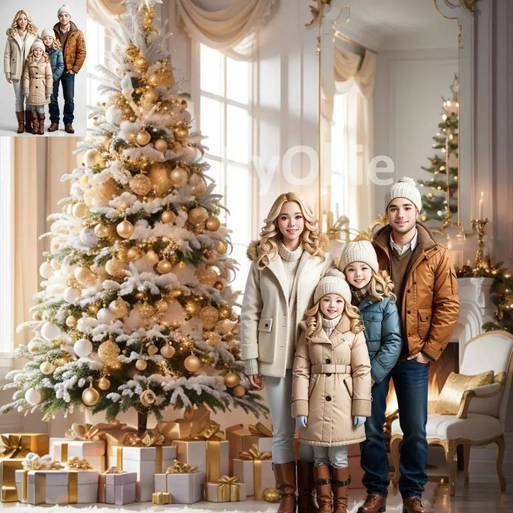 10 Holiday Digital Backdrops Family Cozy Christmas Tree Beautiful House Mansion Kid Digital Portrait Photography Backgrounds Photoshop - Image 8