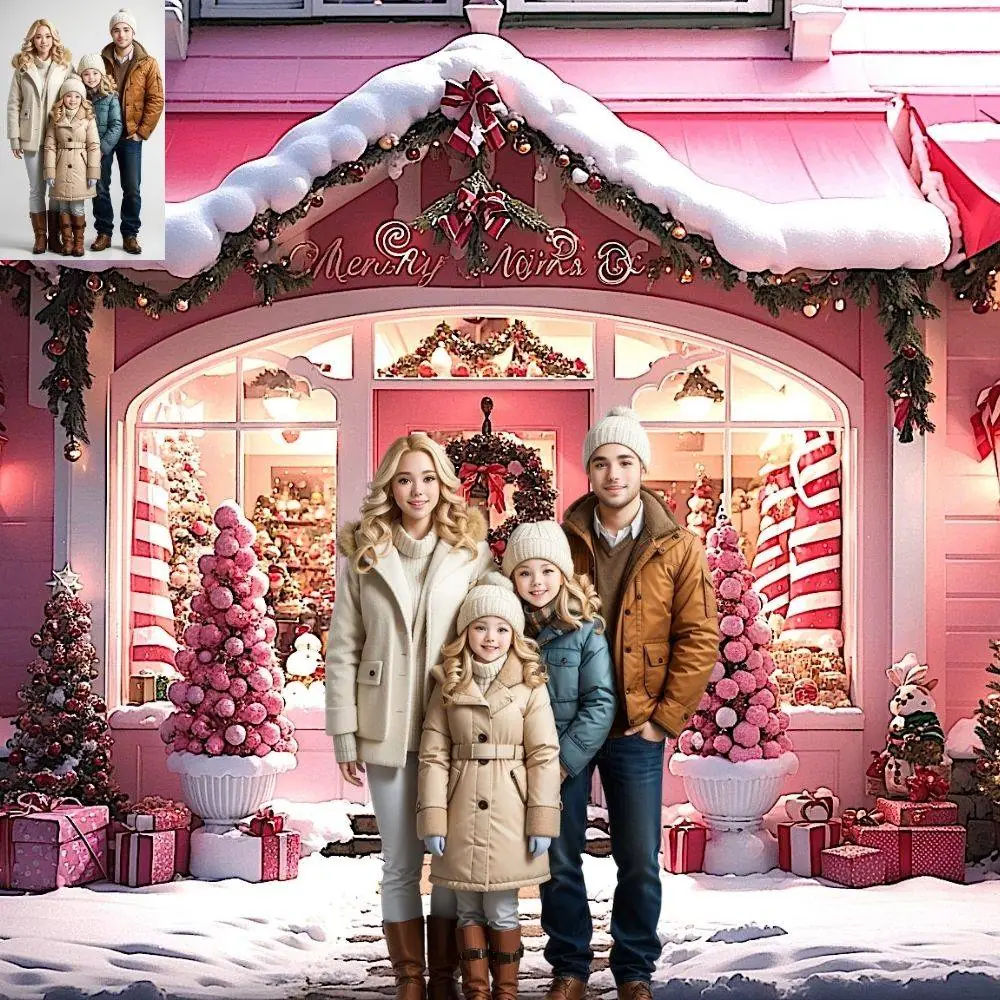 4 Pink Christmas Village House CG Digital Backdrops Stock Winter Backgrounds North Pole Santa's, Shops Snow Instagram Travel Family Overlays - Image 5