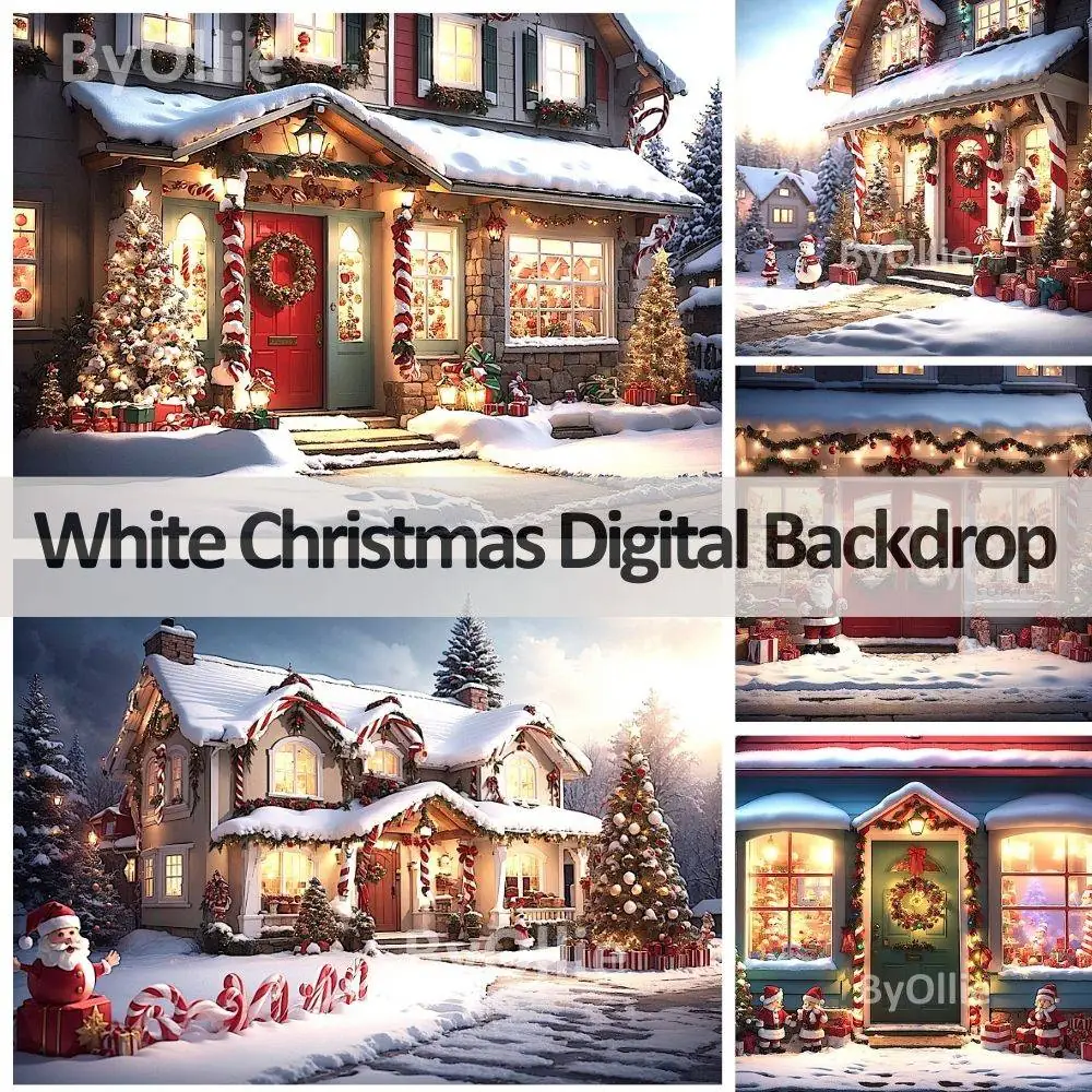 16 Holiday Digital Backdrops Family Cozy Christmas Tree Beautiful House Mansion Kid Digital Portrait Photography Backgrounds Photoshop Cards - Image 7