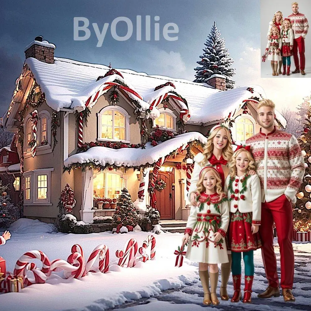 16 Holiday Digital Backdrops Family Cozy Christmas Tree Beautiful House Mansion Kid Digital Portrait Photography Backgrounds Photoshop Cards - Image 8