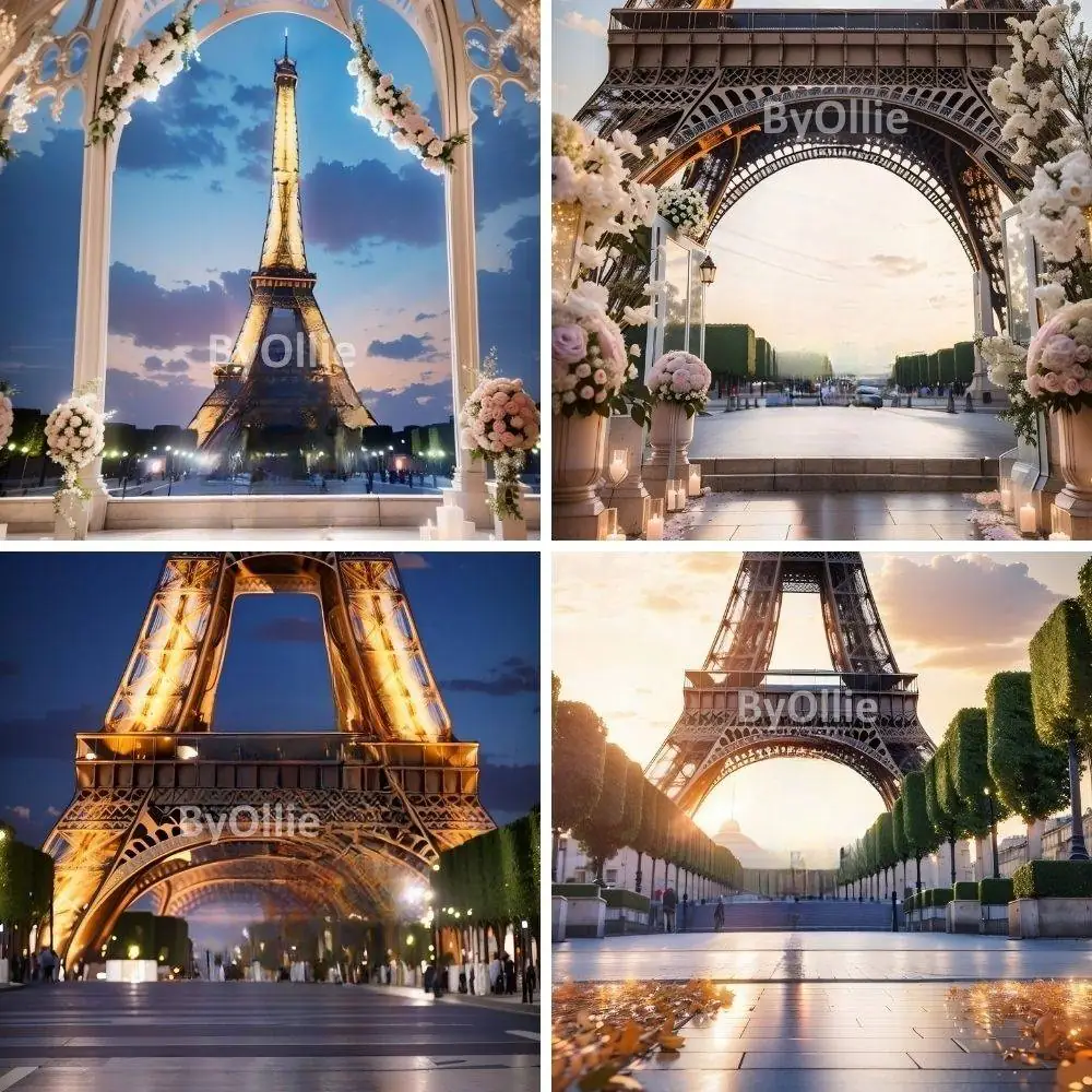 Eiffel Tower Paris France, Couple Honeymoon Vacation Wedding Debutante Chic Studio Aesthetic Digital Photography Backdrop Background Overlay - Image 2