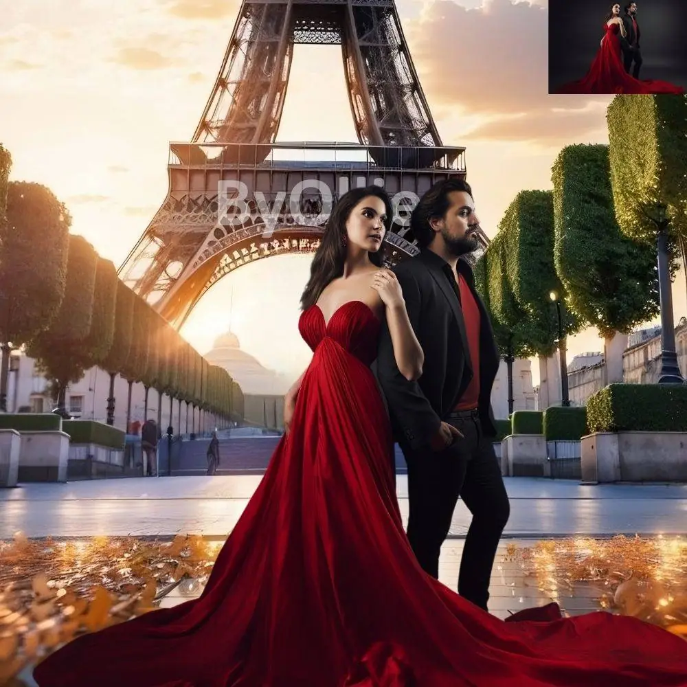 Eiffel Tower Paris France, Couple Honeymoon Vacation Wedding Debutante Chic Studio Aesthetic Digital Photography Backdrop Background Overlay - Image 7
