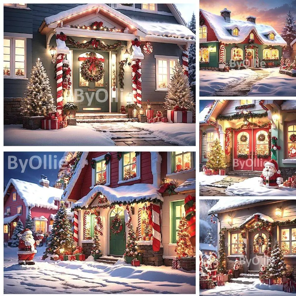 10 Winter Snow Christmas Digital Backdrops | Village House Santa Victorian Scene Backgrounds Replacement Family Photo Composite Photoshop - Image 2