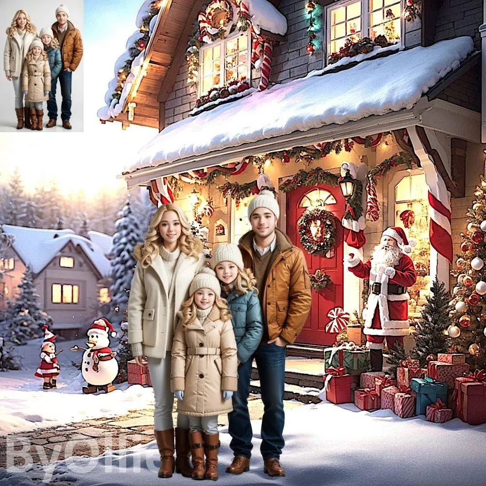 10 Winter Snow Christmas Digital Backdrops | Village House Santa Victorian Scene Backgrounds Replacement Family Photo Composite Photoshop - Image 4