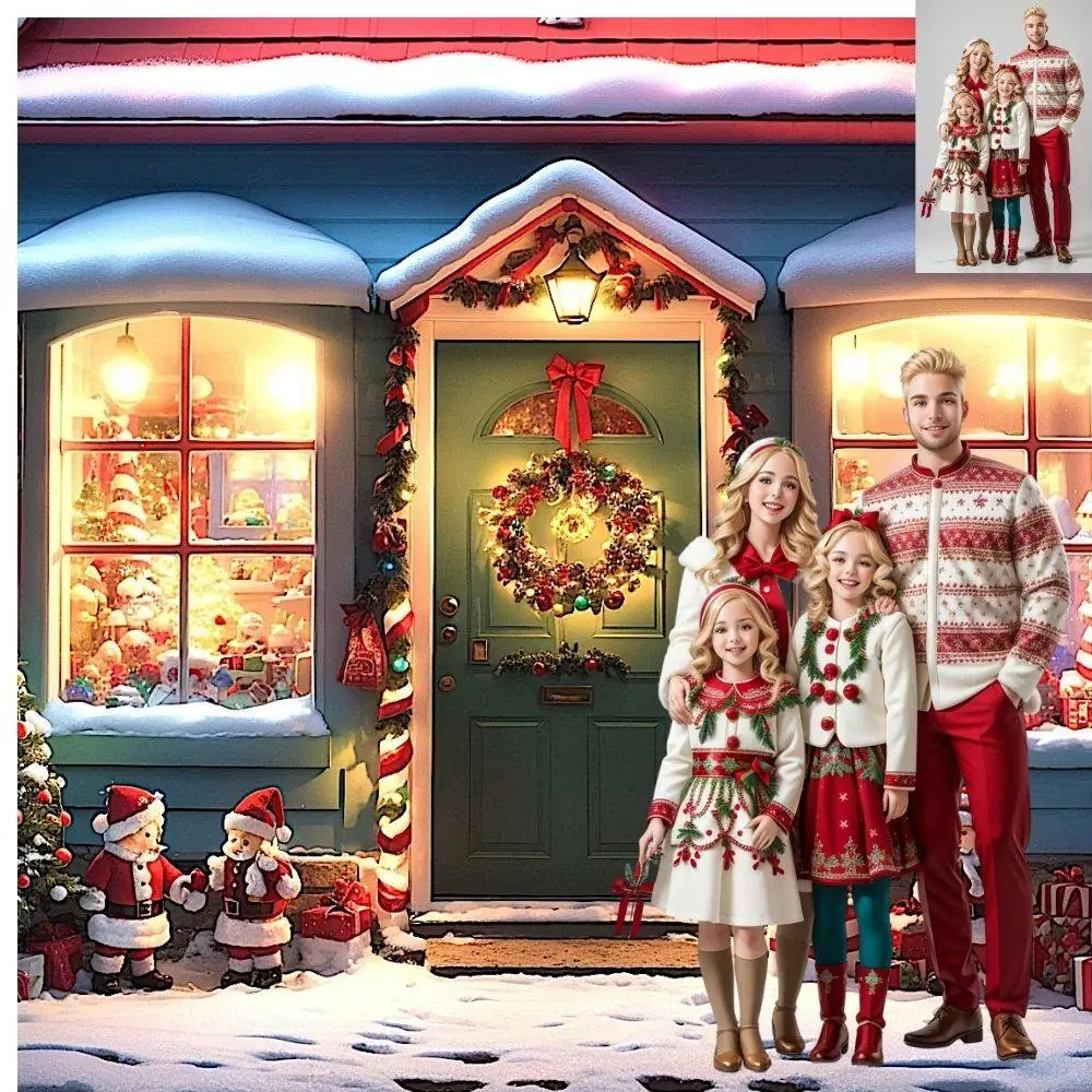 10 Winter Snow Christmas Digital Backdrops | Village House Santa Victorian Scene Backgrounds Replacement Family Photo Composite Photoshop - Image 5