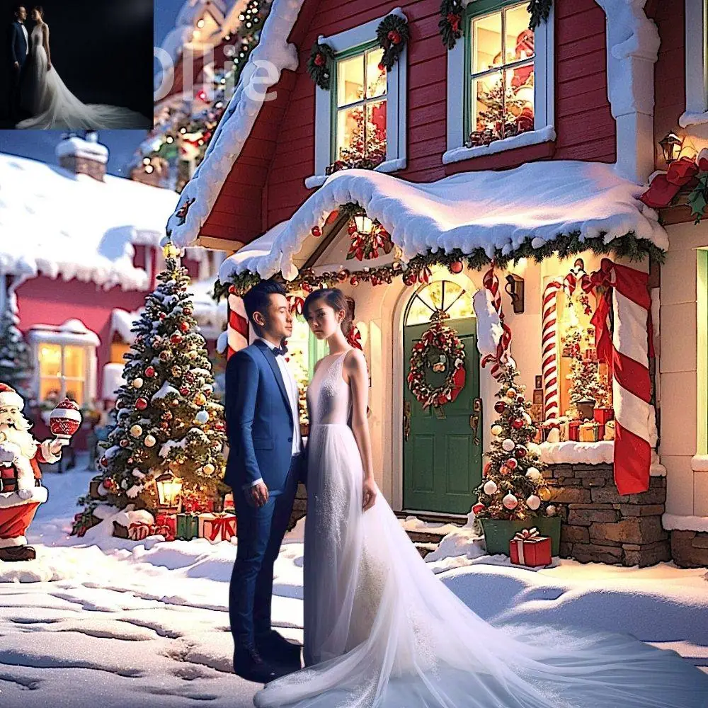 10 Winter Snow Christmas Digital Backdrops | Village House Santa Victorian Scene Backgrounds Replacement Family Photo Composite Photoshop - Image 6