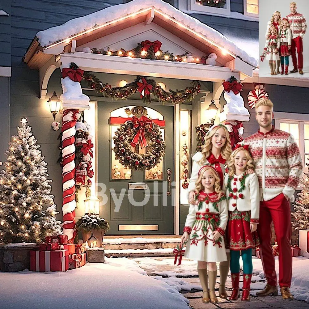10 Winter Snow Christmas Digital Backdrops | Village House Santa Victorian Scene Backgrounds Replacement Family Photo Composite Photoshop - Image 7