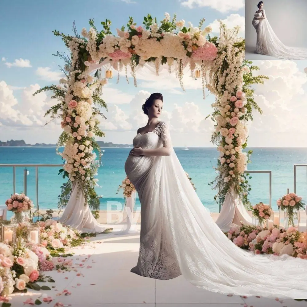 8 Tropical Beach Digital Backgrounds Floral Arch Sky Wedding Couple Honeymoon Pre nuptial Debutante Photography Portrait Backdrops Aesthetic - Image 6