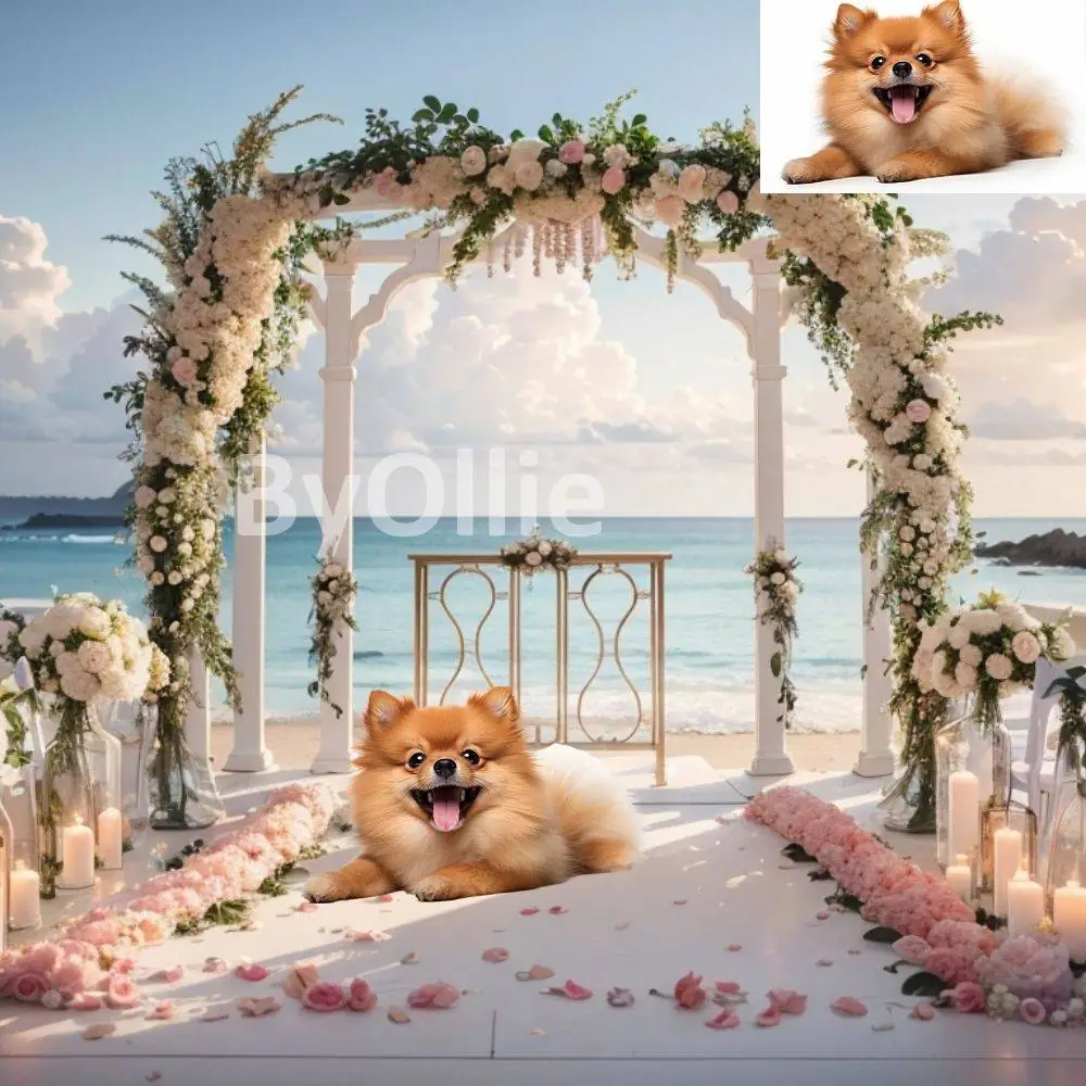 8 Tropical Beach Digital Backgrounds Floral Arch Sky Wedding Couple Honeymoon Pre nuptial Debutante Photography Portrait Backdrops Aesthetic - Image 8
