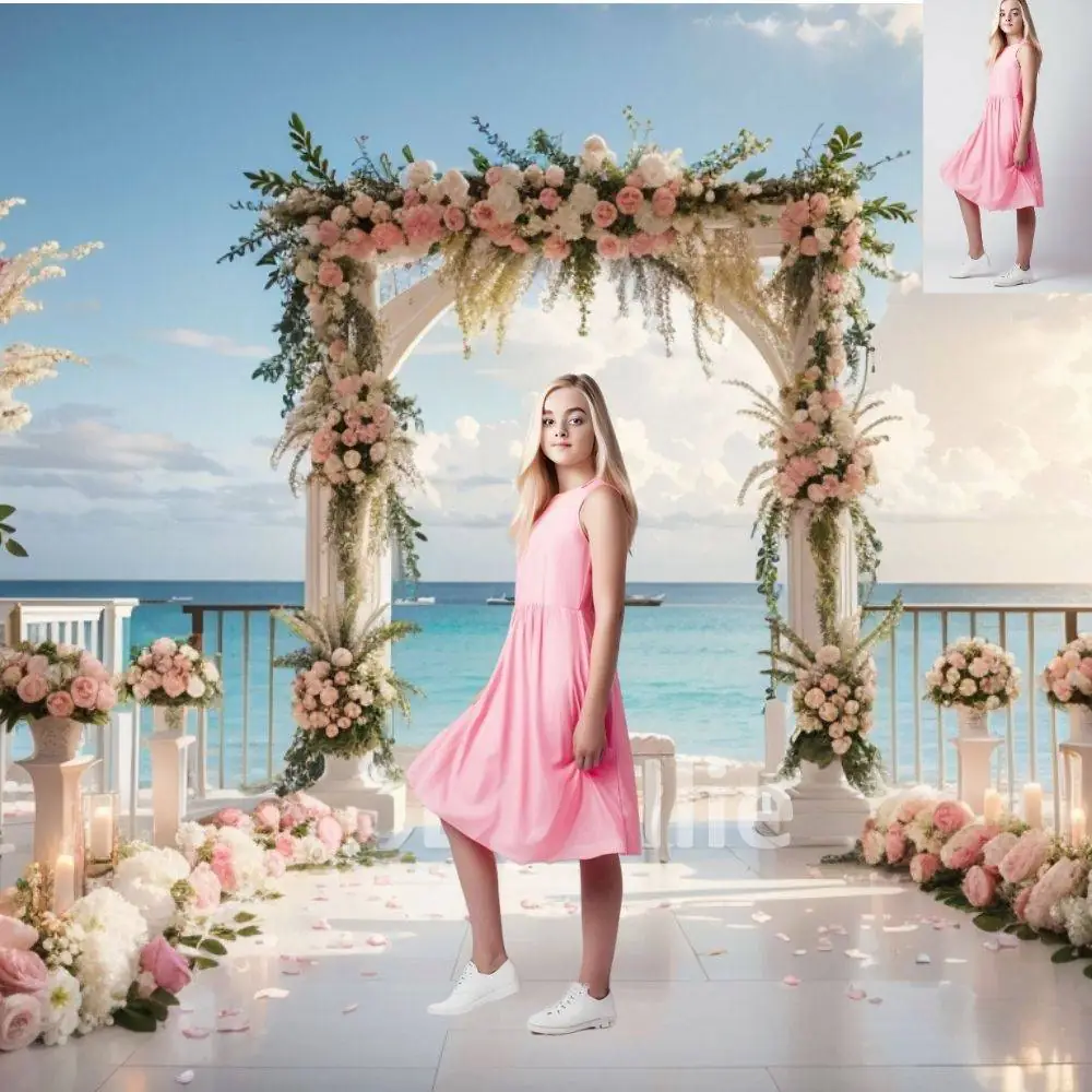 8 Tropical Beach Digital Backgrounds Floral Arch Sky Wedding Couple Honeymoon Pre nuptial Debutante Photography Portrait Backdrops Aesthetic - Image 9