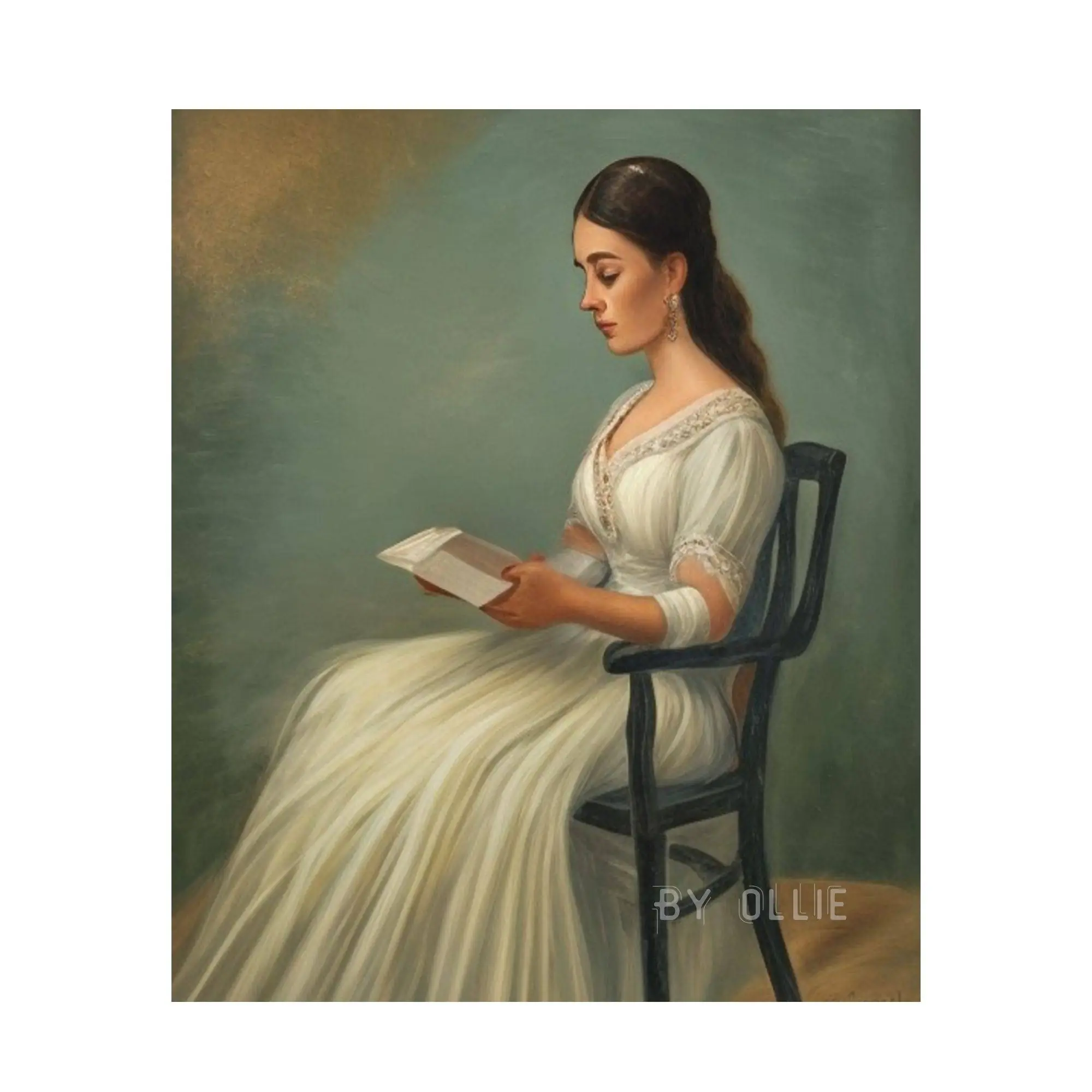 Wall Art Antique Portrait Woman Reading Painting Vintage Print Bedroom Wall Decor Digital PRINTABLE Young Girl Reading Digital Wall Art - Image 2