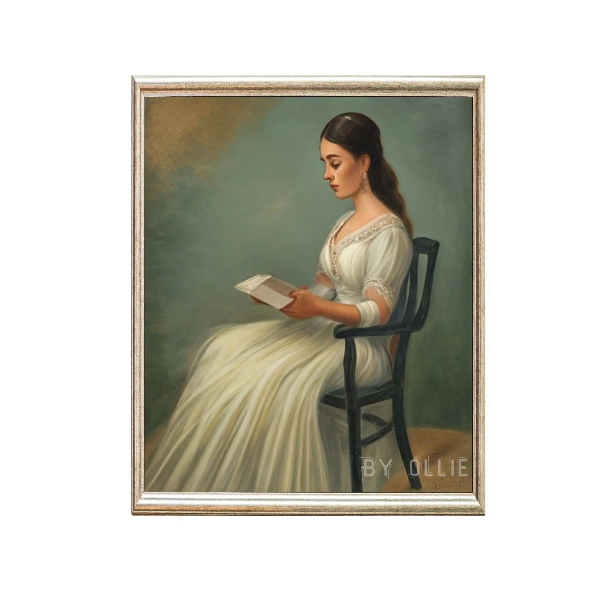 Wall Art Antique Portrait Woman Reading Painting Vintage Print Bedroom Wall Decor Digital PRINTABLE Young Girl Reading Digital Wall Art - Image 4