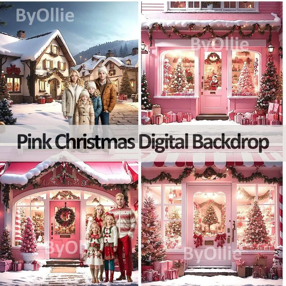 14 pink christmas digital backdrop christmas village digital christmas village printable santa digital pink christmas background bloggers - Image 3