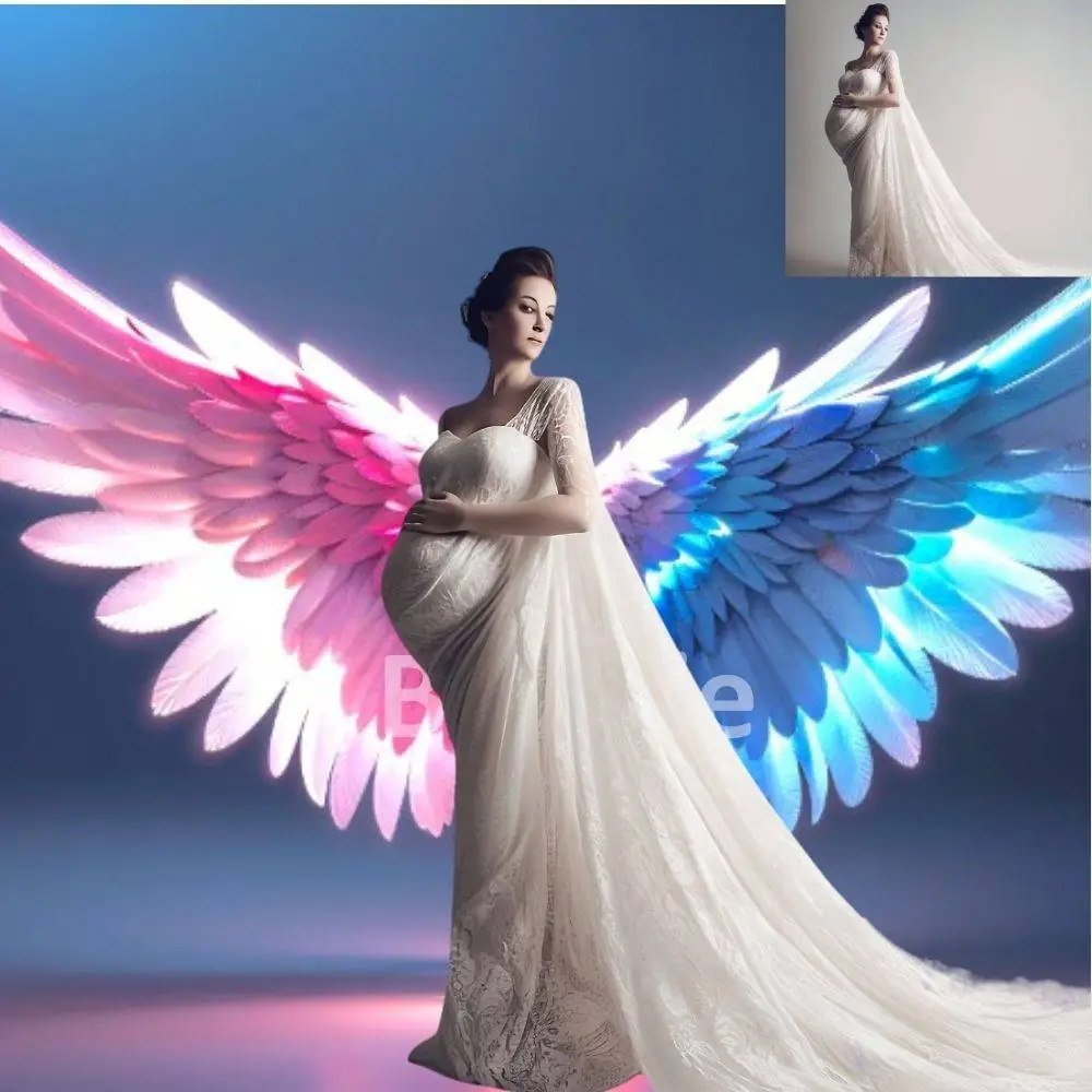 8 Gender Reveal Complete Mystery Beauty Beats Pink Blue Twin Baby ideas Pregnancy Pregnant Angel Wings Maternity Hip Hop Digital ! Backdrop! - Image 3