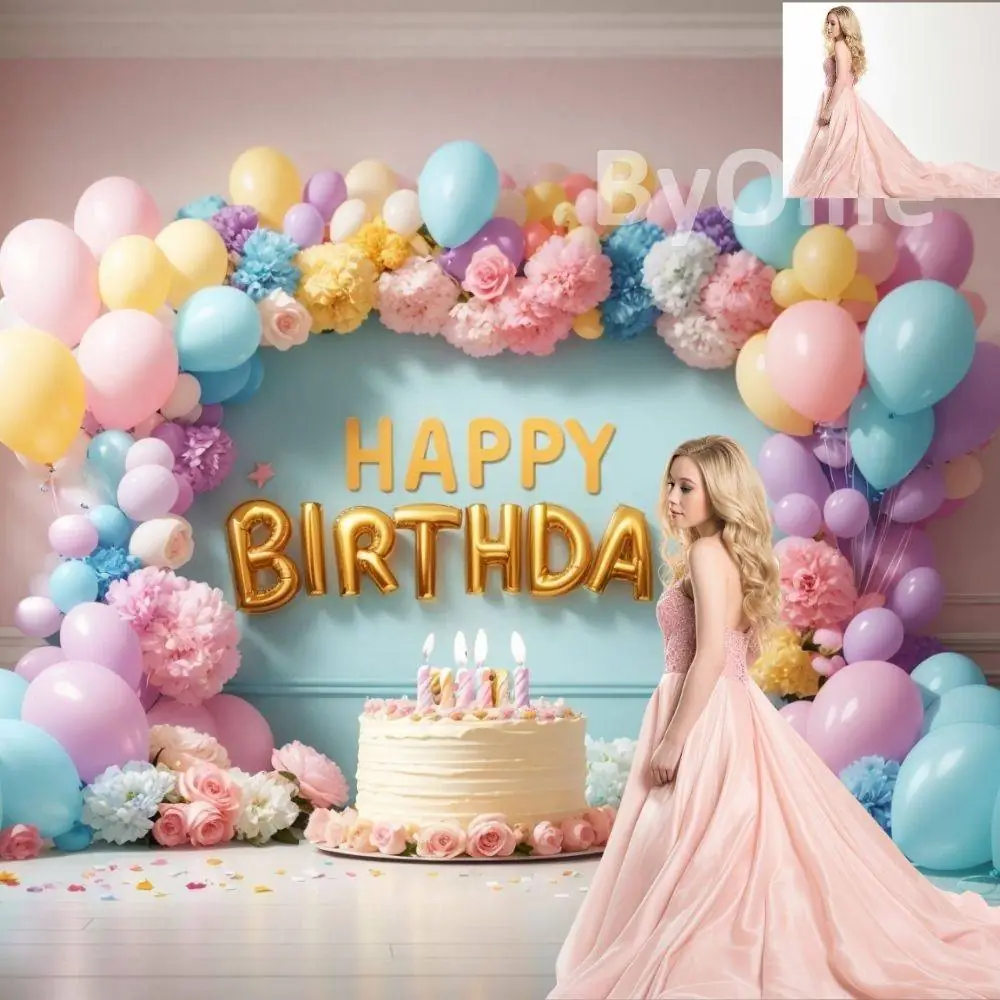 Birthday First 1st Children Baby Toddler Kids Balloons Arches Flowers Cakes Digital Virtual Aesthetic Photography Background Backdrop JPEG - Image 3