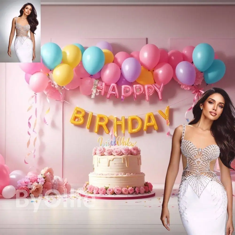 Birthday First 1st Children Baby Toddler Kids Balloons Arches Flowers Cakes Digital Virtual Aesthetic Photography Background Backdrop JPEG - Image 4