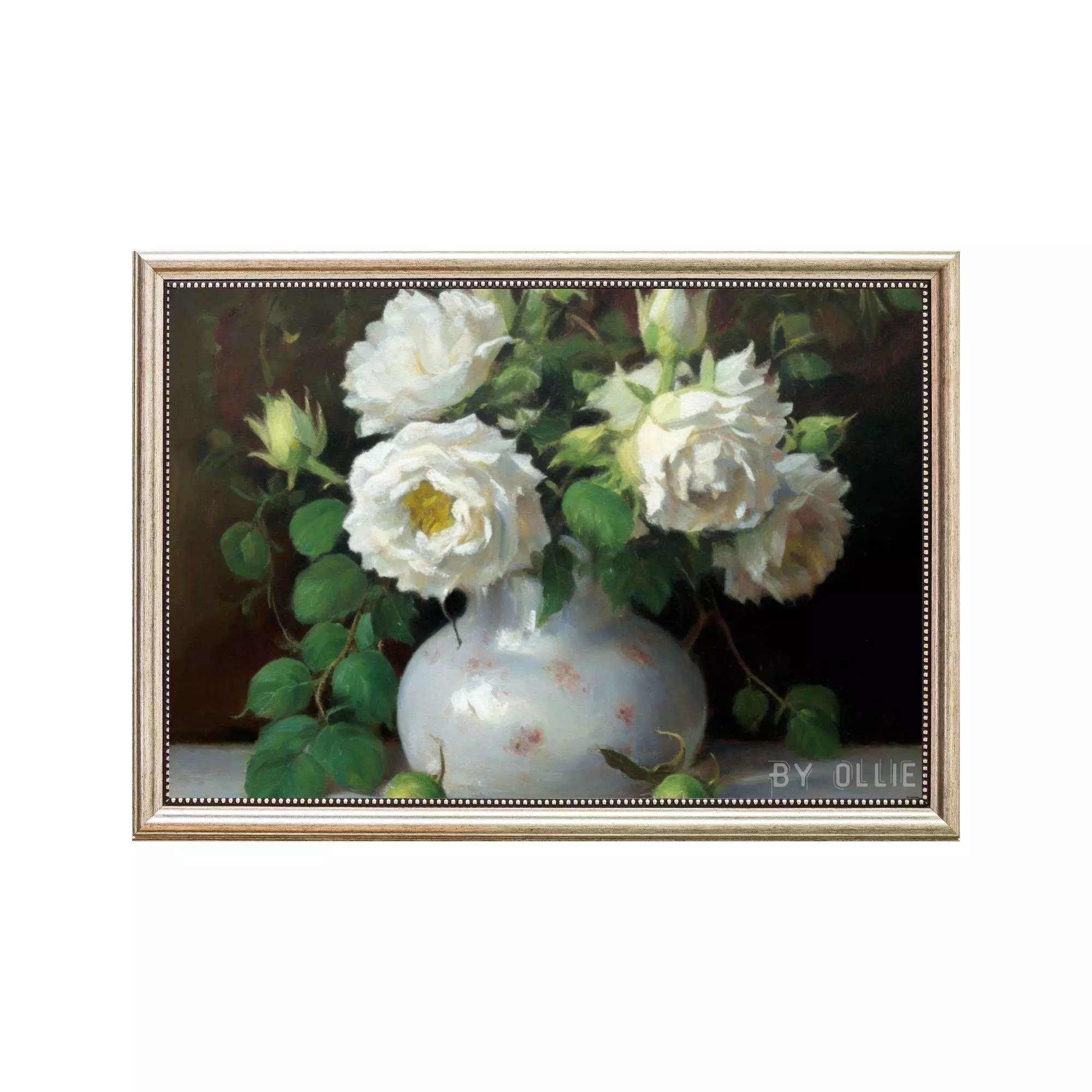 Vintage Muted Still Life Painting | White Rose Flowers Botanical Farmhouse Print| Ornament Flower Vase Oil Painting| Digital Art Painting - Image 6
