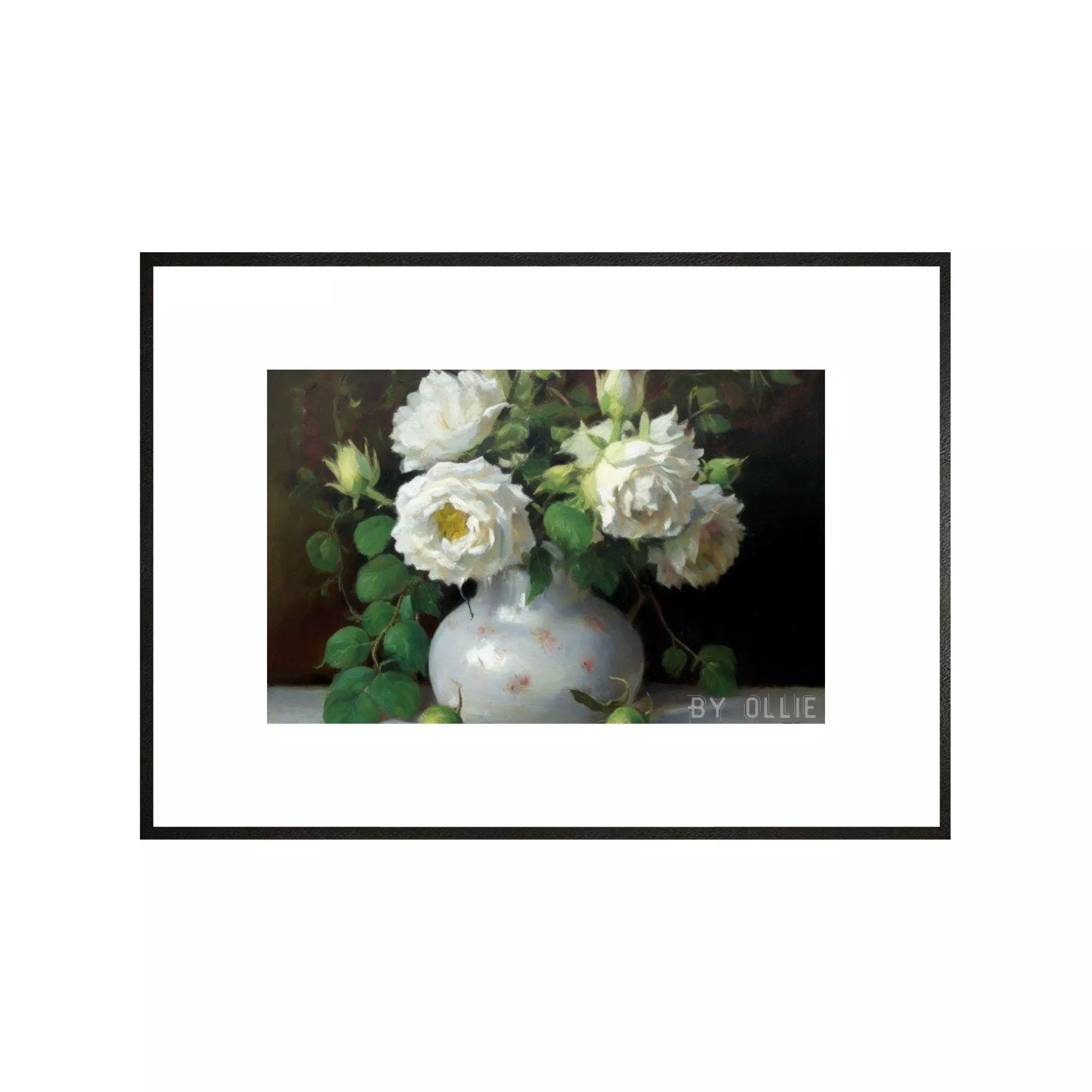 Vintage Muted Still Life Painting | White Rose Flowers Botanical Farmhouse Print| Ornament Flower Vase Oil Painting| Digital Art Painting - Image 7