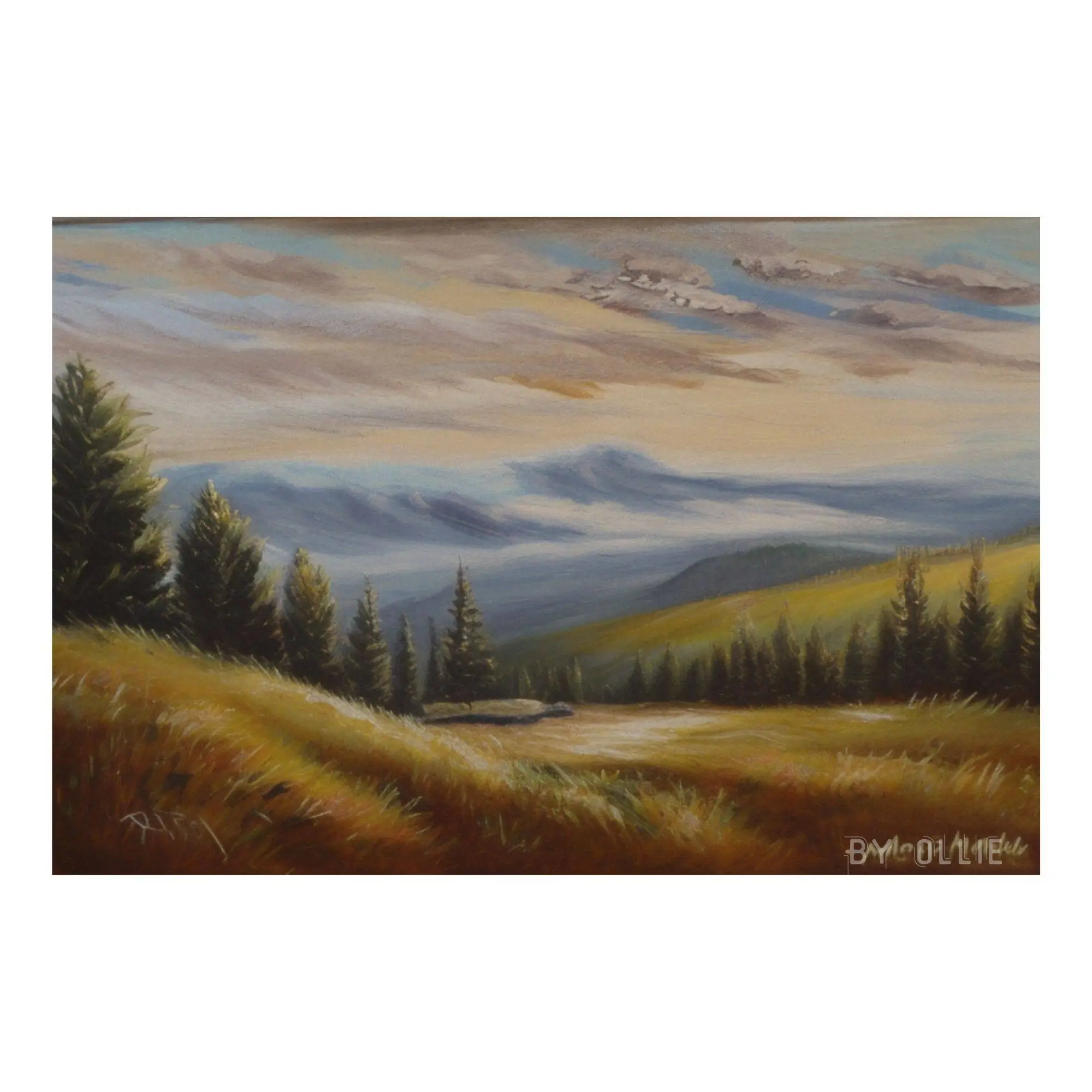 Vintage Christmas Pine Tree Mountain Landscape Painting DIGITAL Download | Oil Painting | Digital Painting | Digital Wall Art for office - Image 2