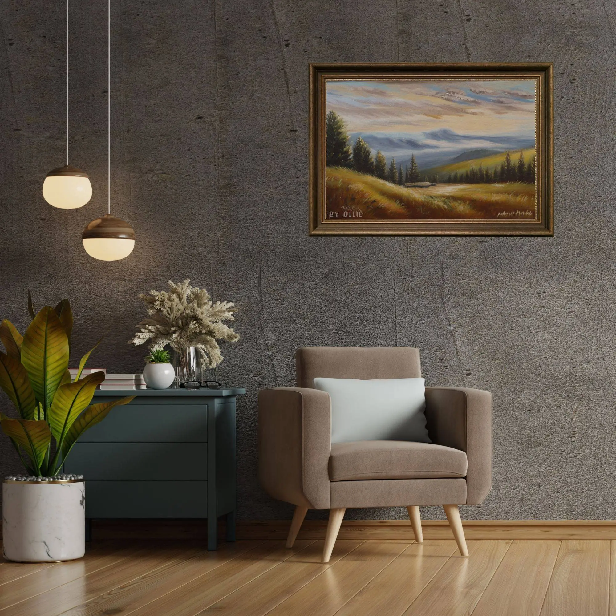 Vintage Christmas Pine Tree Mountain Landscape Painting DIGITAL Download | Oil Painting | Digital Painting | Digital Wall Art for office - Image 3